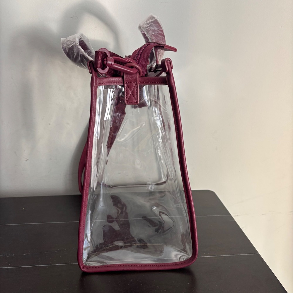 BEIS | The Stadium Tote | Clear Burgundy PVC Crossbody Bag BEIS146901 NEW - Picture 7 of 10